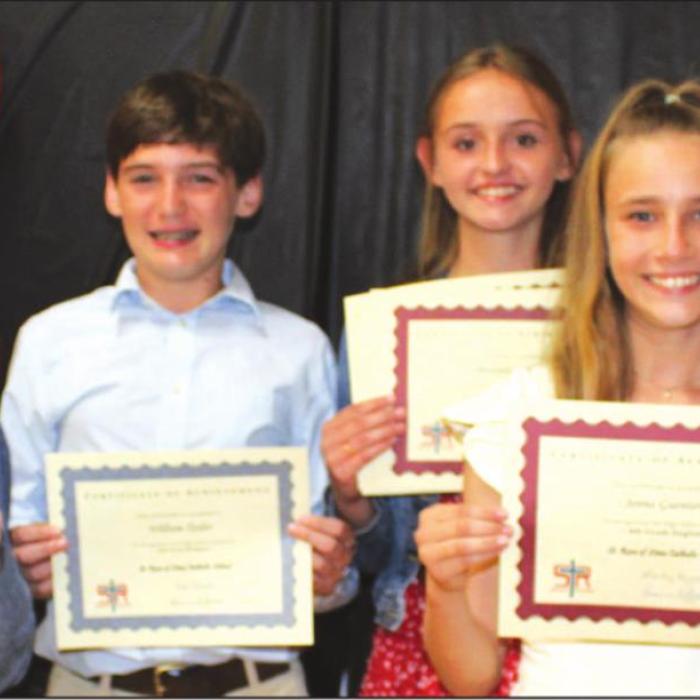 6th Grade, front from left: Brock Seger, Allen Ballard, William Taylor, Miranda Bonner, Jenna Guentert, and Ashtyn Schaefer.