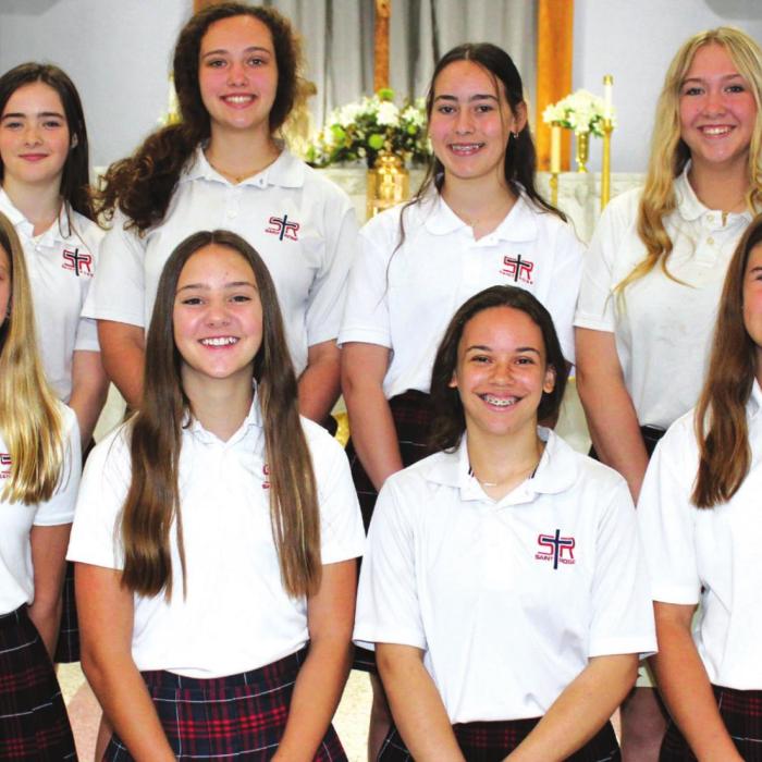 8th Grade, front from left: Clara Magliolo, Mikayla Stang, Myrannda Slaton, Landry Zapalac; back row Cheyenne Henneke, Grace Schramek, Kenna Oliver, and Reagan Dusek.
