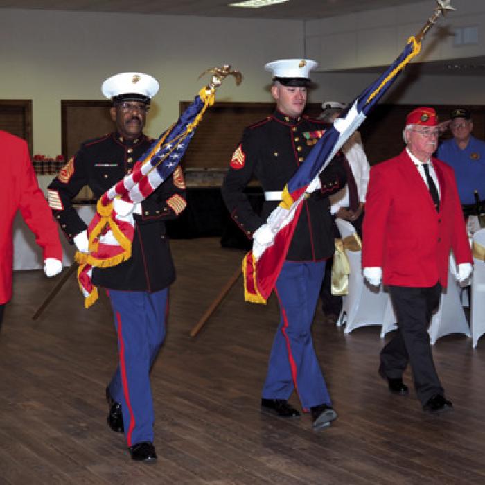 Members of the Colorado Valley Detachment of the Marine Corps League posted the colors at the beginning of the event. Pictured are (from left) David Wyman, Willie Matthews, Montana Olle, Richard Chance.