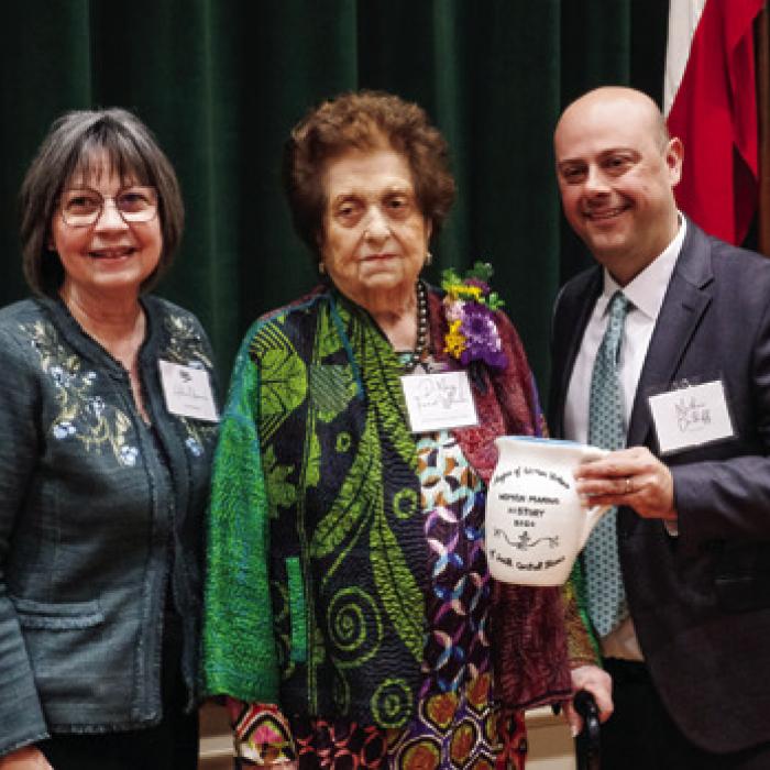 TWL presented an award to Dr. Mary Fanett Wheeler for steadfastness. Pictured are (from left) award presenter Olivia Weiser, Opiela and TWL chapter co-president Helen Niesner, Dr. Wheeler and presenter Matthew Balhoff.