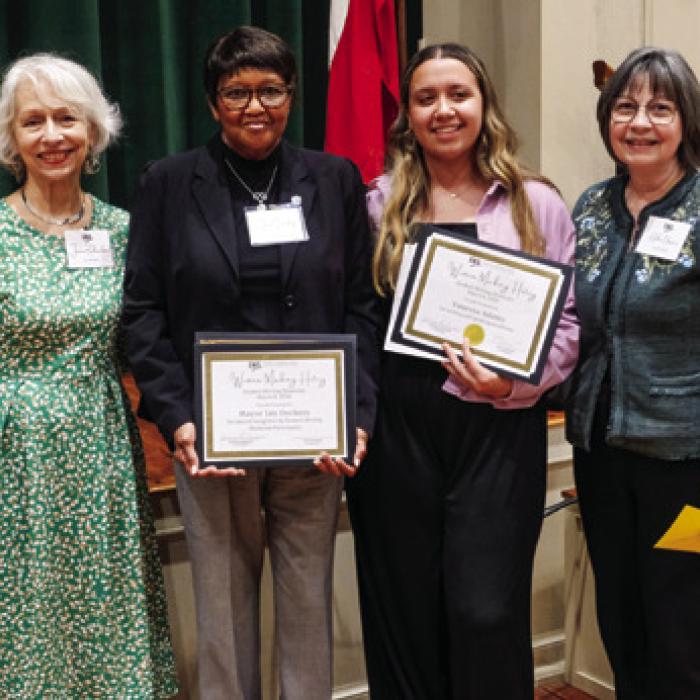 TWL presented a student writing showcase award to Vanessa Adams for a poem about La Grange Mayor Jan Dockery. Pictured (from left) TWL chapter co-president Janis Richardson, La Grange Mayor Jan Dockery, Adams, and TWL chapter co-president Helen Niesner.