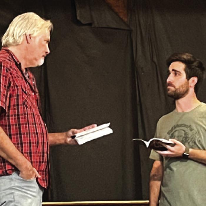 Doug Forrest, left, and Caleb Parks, right, practice their lines.