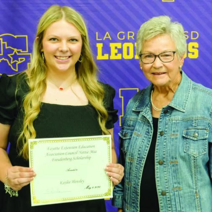 The Fayette Extension Education Association Council Nettie Mae Freudenberg Scholarship went to Kaylee Hensley. The presenter was Lila Garlin.