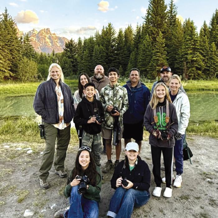 Pictured here is part of the group that attended the Yellowstone and Grand Teton trip. From left to right are group leader Elizabeth Schlak, Nicole and Tristan Castillo, Will Halbert, Ryland and James Flores, Chris, Laura and Brylee Brugger. Seated are Isabella Castillo and Molly Halbert.