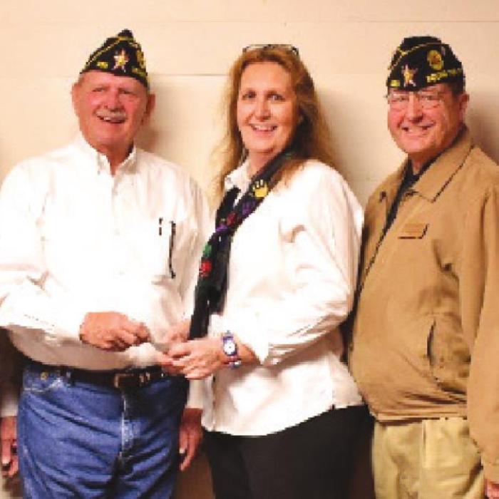 RT-C Foundation Board President Jerry Schatte, Financial Officer Frank Williams, RT-C Education Foundation Executive Director Dr. Linda Patterson, Adjutant Dr. Bruce Bockhorn, Chaplain Al Gross, Vice Commander Marvin Wessels, and Post Commander Lyn Reavis.