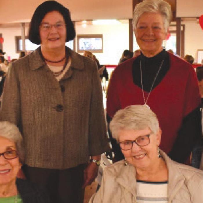 Front row from left: Ruby Renck and Delores Bayer; back row: Phyllis Reavis, Carobeth Fuchs Bockhorn, Donna Wessels, and Auxiliary President Lou Ann Williams.