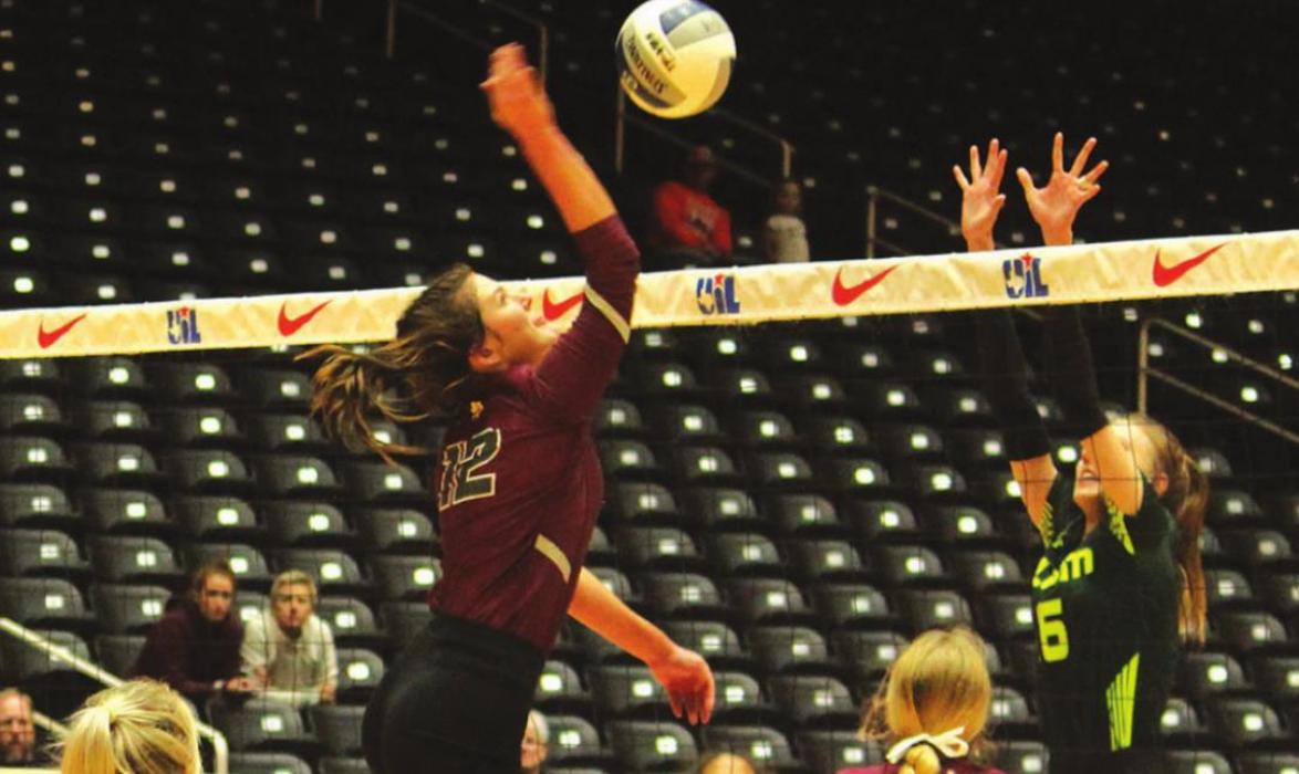 Above: Kayme Schley spikes a ball in in the title match.
