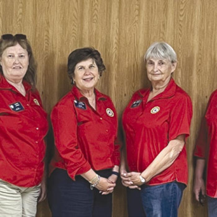 Pictured are American Legion Auxiliary Unit 102 Officers: Stacy Ryza, outgoing Secretary/Treasurer; Mikayla Sanders, Sergeant at Arms; Laura Jones, Historian Co-chair; Lorie Winkler, Historian Chairperson; Peggy Pfeiffer, Treasurer; Jennifer Sanders, Secretary; Phyllis Chavarria, Auxiliary Unit Vice President; Mary Battle, Auxiliary Unit President.