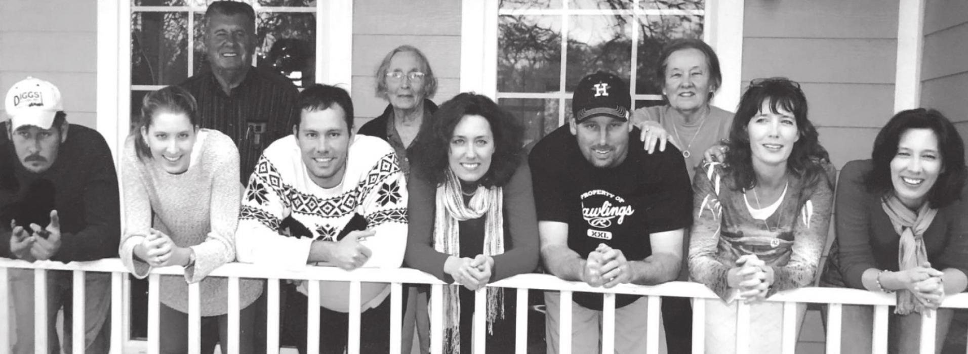 In about 2016, the Wick family (back row, left to right): Leo, his mother-in-law, Lydia Fietsam, and Barbara. (Front row, left to right) are: Daniel, Audrey, Jeff, Nancy, Leo John, Wanda and Christine.