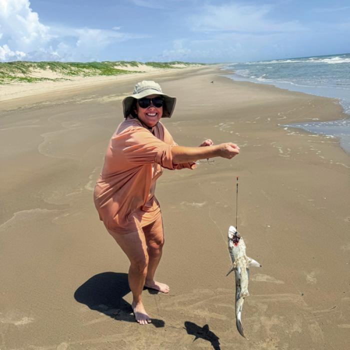 Janessa caught this blacktip shark on a point around the 30 miles marker. Photo by Andy Behlen