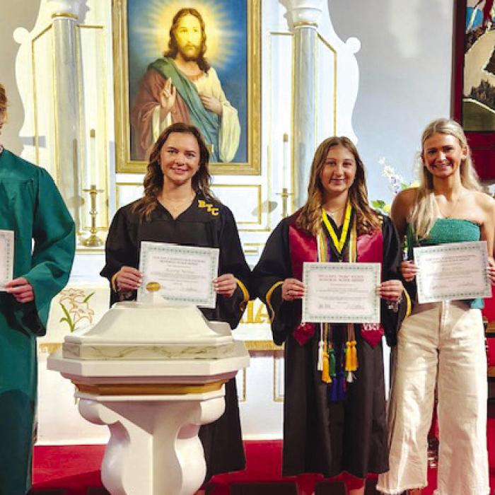 Bethelem Lutheran Church awarded scholarships on Sunday, May 10, to Adler Goehring, Avery Nelius, Gretchen Sacks, Jill Eilers, Tess Eilers, and (Addison Faske, not pictured.)