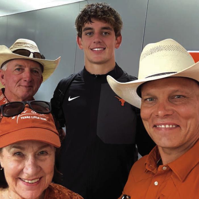 Jimmy Dwigans, Arch Manning, Chip Bubela and Chip’s Mother-in-law in the locker room.