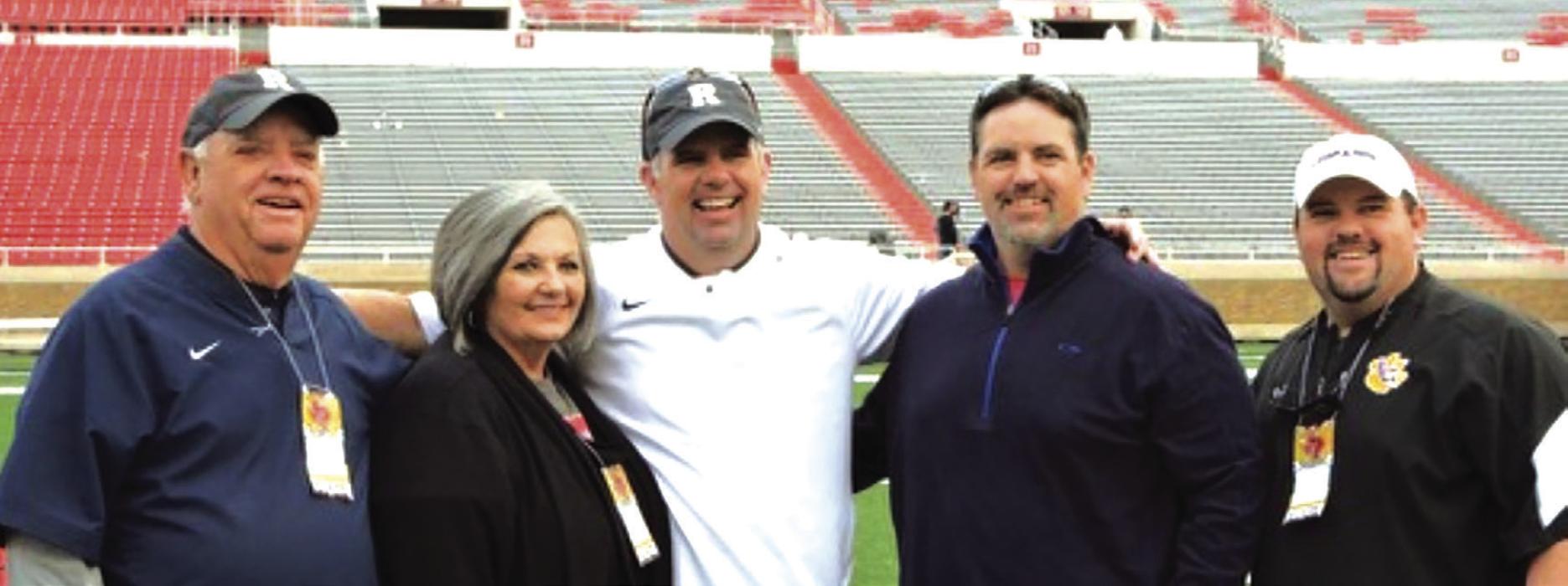 The Kates family at Texas Tech’s Jones Stadium. From left, George and Shary Kates and their three sons Ged (head coach at Richland), Matt (head coach at La Grange) and Will (head coach at Merkel).
