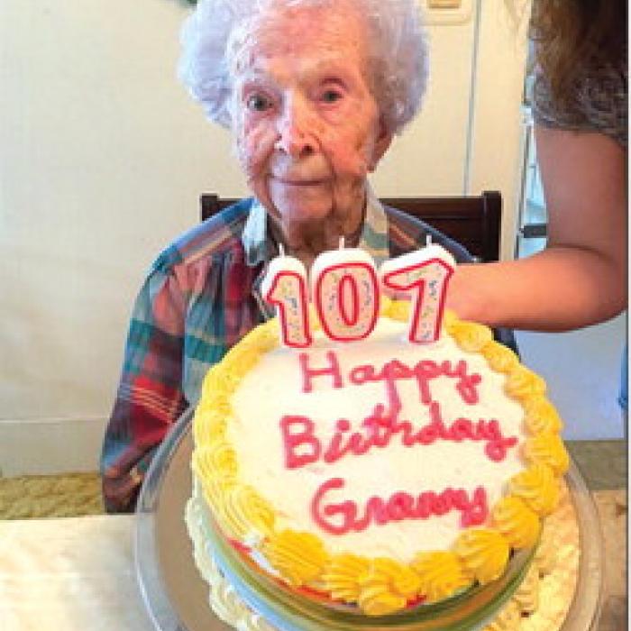 Mary Lee Mewis with her birthday cake this weekend. Photo courtesy of Stacie Karstedt