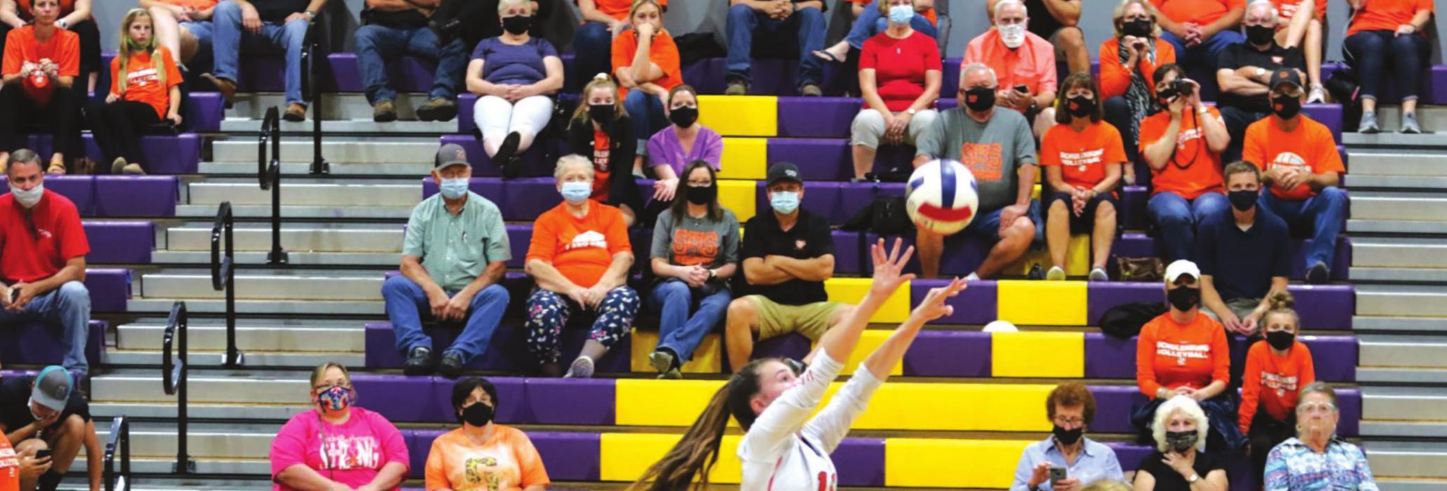 Masks, face shields, etc. were out in full force in the crowd Tuesday as Schulenburg fans watched their team play Weimar in volleyball. Photo by Audrey Kristynik