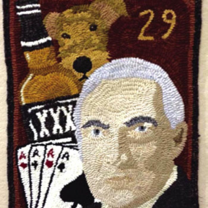 The hand-hooked rug of President Warren Harding by Nola Heidbreder and Linda Pietz, currently on display at The Texas Quilt Museum.