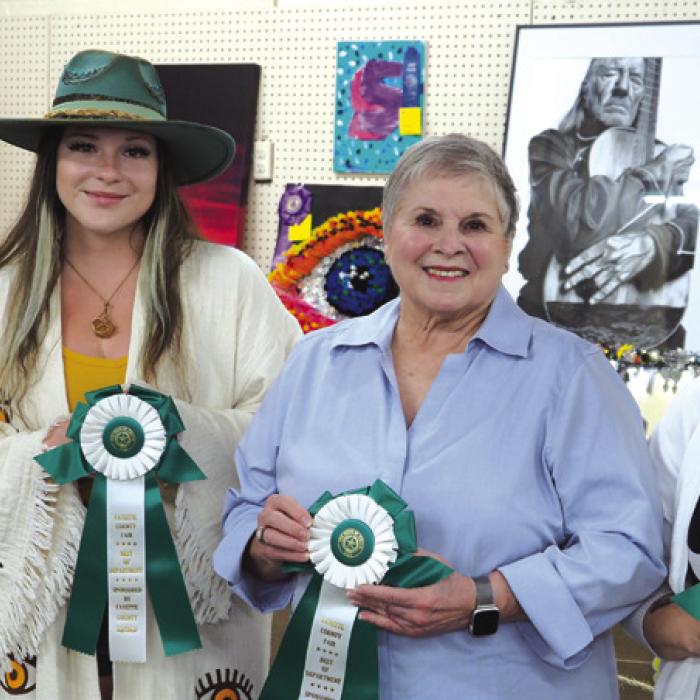 Fine Arts: Teen Division (13-17)-Baylee Schielack-Flower Drawing; Adult Division (18 And Up)Samantha Kana-Horse In Green Field; Senior Division (70 And Up)-Kathryn Saur-Fishing Lures; Semi-Professional Division-Jennifer Shaw-Polish Rooster.