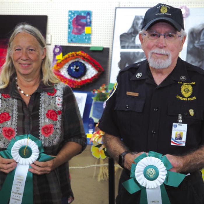 Creative Arts: Adult Division (18 And Up)-Jennifer Kitchens-Paper Mache Owl; Senior Division (70 And Up)-Michael Birchard-Black Walnut With Lid. Not Pictured-Teen Division-Emma Koeth- Eye.