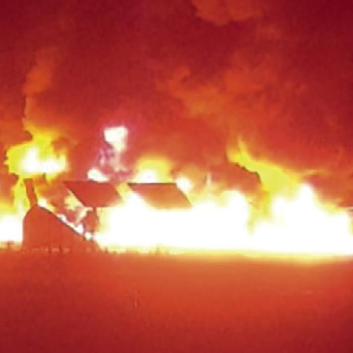 Before and after photos of the oil well storage tank fire in Winchester Wednesday.