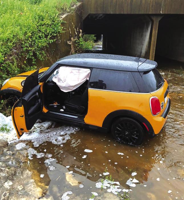 After leaving the roadway in high water, this car was found in a culvert in the 2600 block of Highway 90 near FM 1295 in the Praha area.