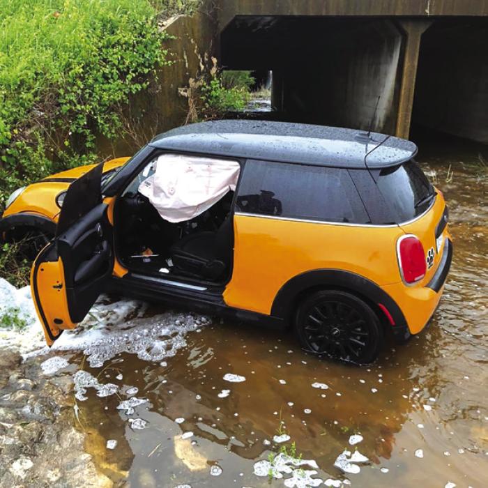 After leaving the roadway in high water, this car was found in a culvert in the 2600 block of Highway 90 near FM 1295 in the Praha area.