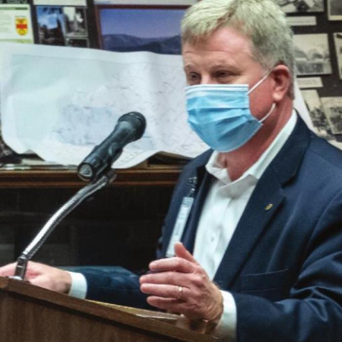 The new CEO of St. Mark’s Medical Center, Mark Kimball, introduced himself to the La Grange City Council Monday night. Photo by Andy Behlen