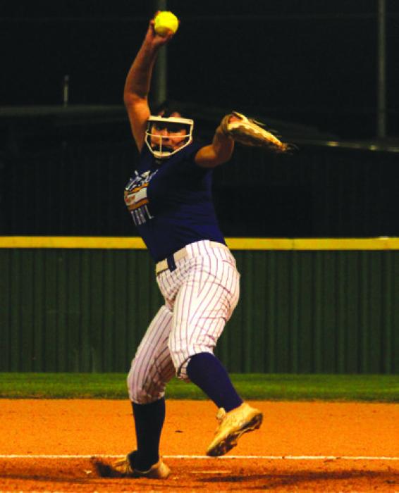 La Grange’s Marissa Gonzales, shown here earlier in the season, pitched a complete game two-hitter Friday in Taylor.
