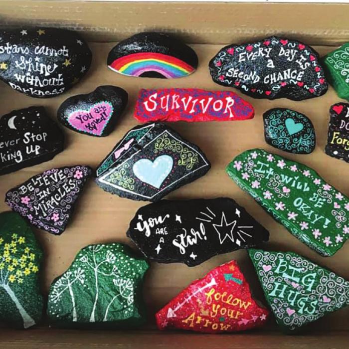 Katy Michalke and her family’s box of rocks, which are soon to be hid around La Grange.