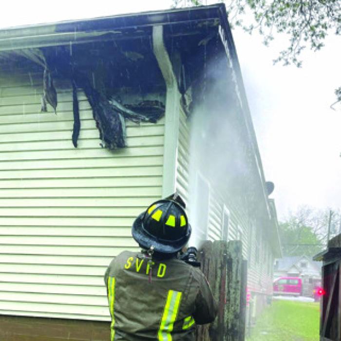 Lightning sparked a house fire at the 500 block of Baumgarten Street Sunday. Schulenburg volunteer firefighters limited the fire to a corner of the garage.