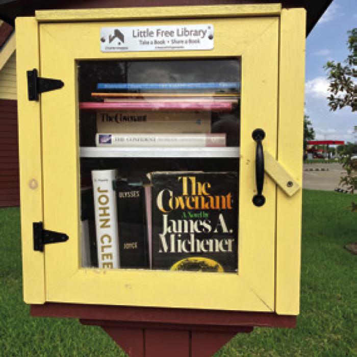 The new LIttle Free Library out front of the St. James’ Church.