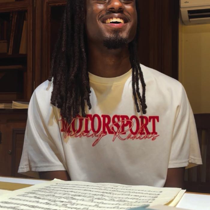 Jackson Ingram, a University of Houston student, is a french horn player staying at Festival Hill this summer for the Round Top Music Festival. Photo by Meadow Taylor-Marklin