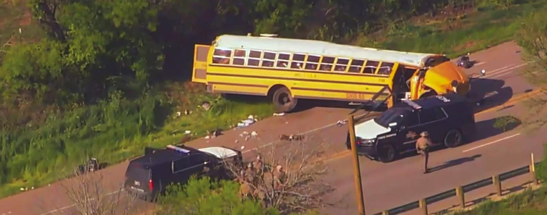 This is an aerial shot of last week’s fatal crash that involved a school bus in neighboring Bastrop County.