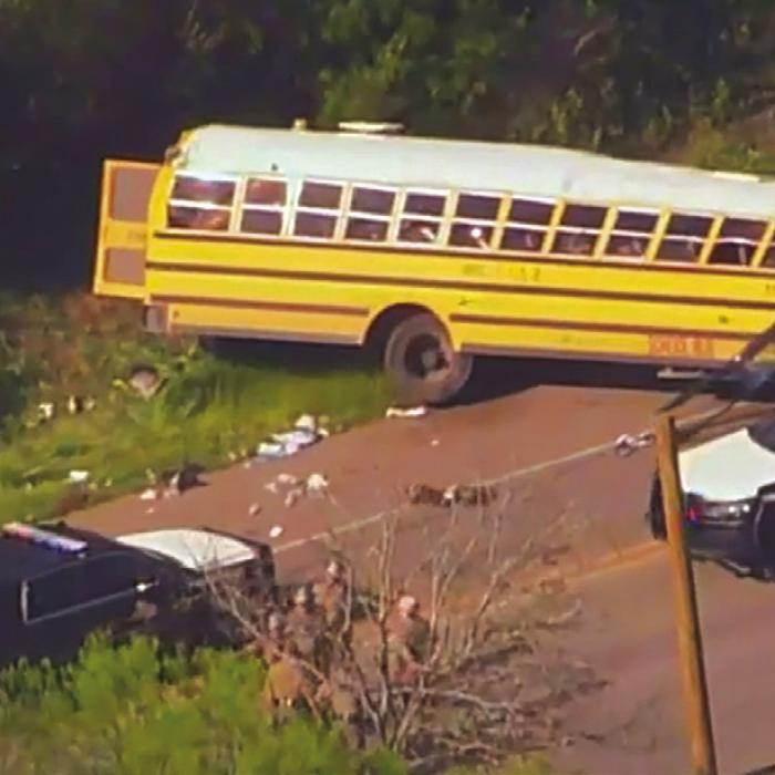 This is an aerial shot of last week’s fatal crash that involved a school bus in neighboring Bastrop County.