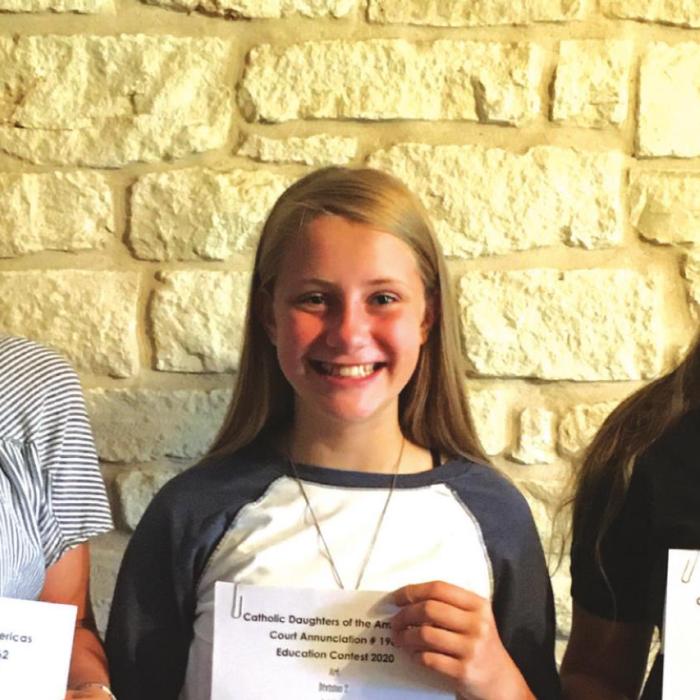 Left to right: Brianne Bernsen, Aubri Bernsen and Katelyn Bernsen. Division 2 (Grades 6-7-8) Art: 1st Aubri Bernsen; Division 3 (Grades 9-10-11-12) Poetry: 1st Katelyn Bernsen; Division 3 (Grades 9-10-11-12) Essay: 1st Katelyn Bernsen; Division 3 (Grades 9-10-11-12) Computer Art: 1st Katelyn Bernsen; Division 4 (Adult Cda Members) Poetry: 1st Brianne Bernsen