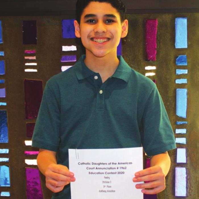 Division 2 (Grades 6-7-8) POETRY: 3rd Anthony Anzaldua.
