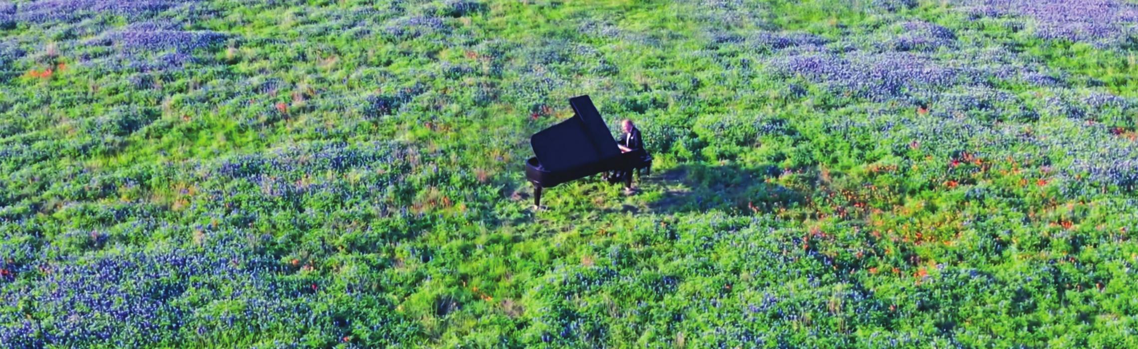 Since the pandemic started, Round Top Festival Institute has been reinventing itself via online, YouTube and video performances. It all started this past March with a concert piano in a bluebonnet field by James Dick, Round Top Festival Institute Founder. Photo by Don Teague