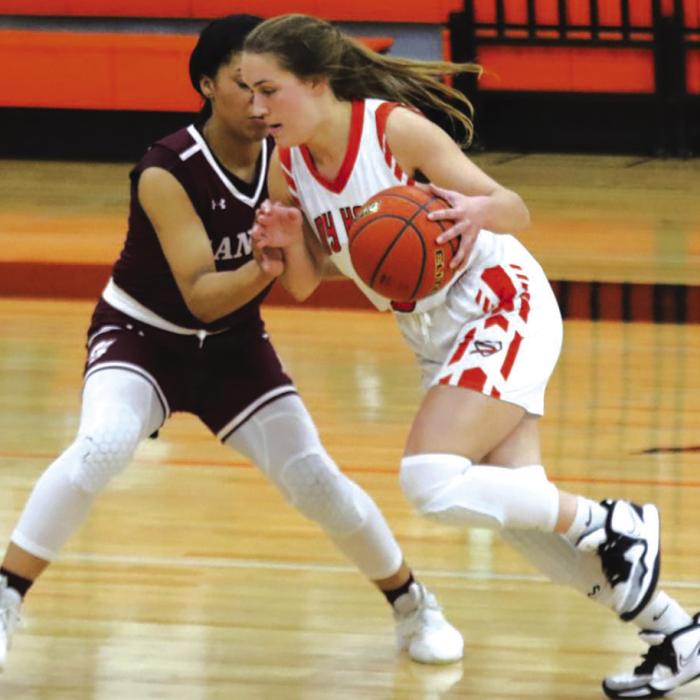 Schulenburg’s Tamara Otto dribbles down the court in Tuesday’s game against Ganado. Photo by Audrey Kristynik