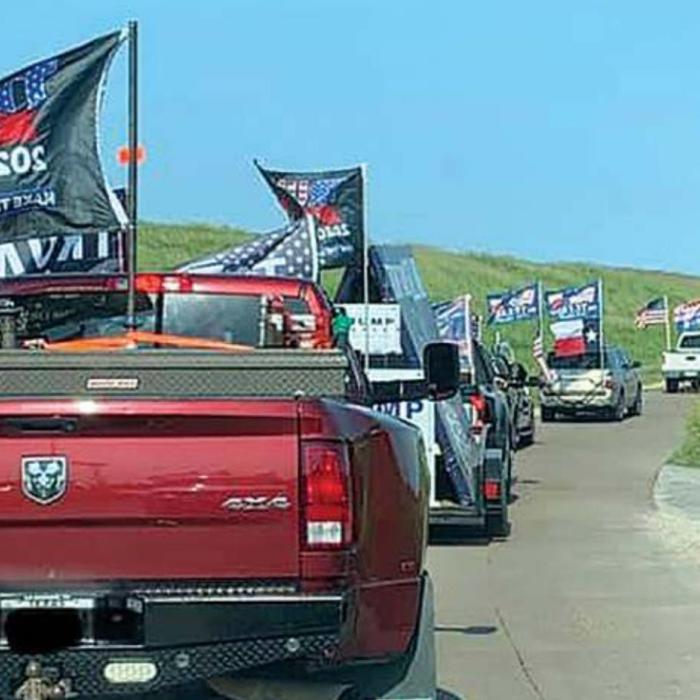This photo shared on Facebook shows the “Fayette County Trump Train” making its way up the access road to State Highway 71 last Saturday. The group hold a parade every Saturday to support the re-election of President Donald Trump. Last Saturday, a disturbance broke out when the parade drove through the Northpointe neighborhood in La Grange.
