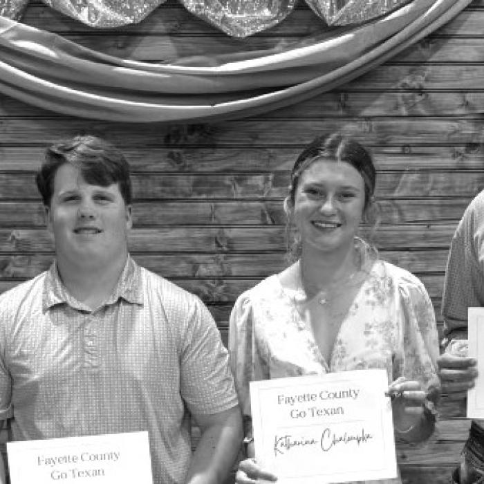 Weimar ISD – Kaden Zinnante, Catharina Chaloupka, Logan Kainer, Go Texan Representative – Gary Kainer