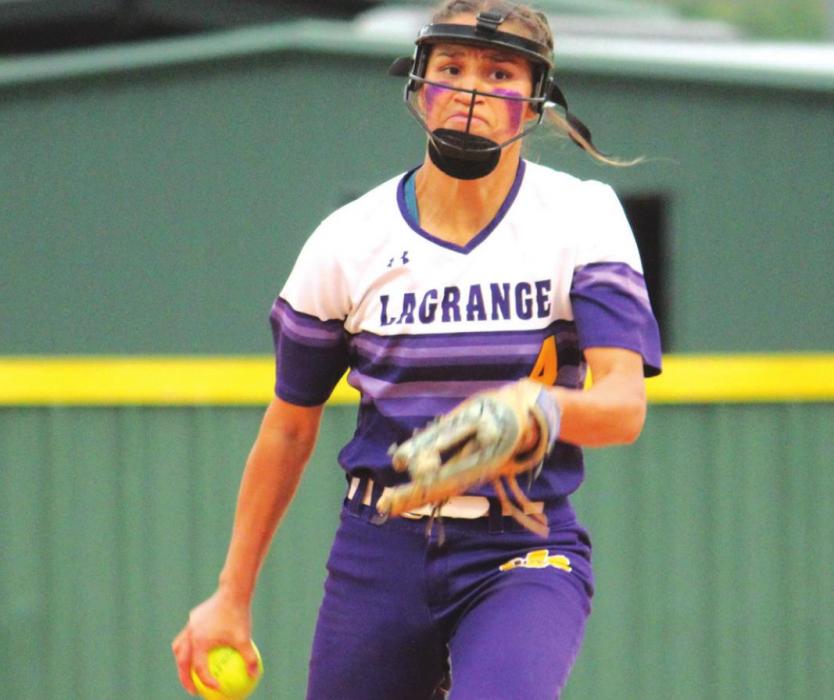 La Grange’s lone senior, Abby Dela Rosa, pitched a complete game Tuesday, allowing just a single run. Photos by Jeff Wick