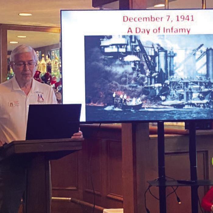Charlie Murray of the Texas Heroes Museum gave a program on “December 7th, 1941 A Day of Infamy” at the Smith-McMillan Chapter, DAR Annual Christmas Luncheon.