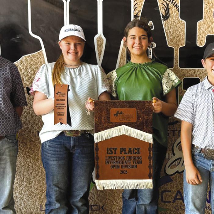 Champion Intermediate Team: Abraham McBride, Kaisley Janecka, Adalyn Carrales, and Crockett Guenther.