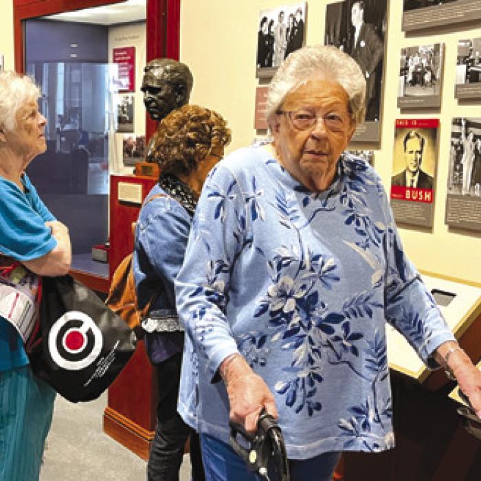 Senior Connections members enjoying a walk through the George H. W. Bush Presidential Museum on the campus of Texas A&amp;M University.