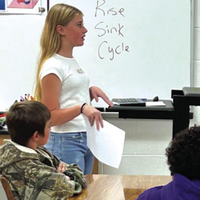 LMS students teach their fellow classmates during a recent “Leader in Me” lesson at the school.