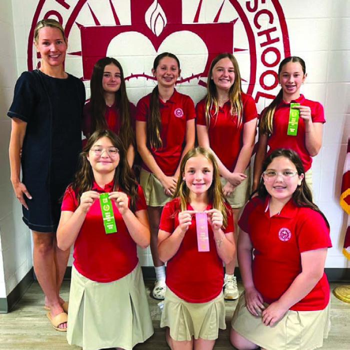 Dictionary Skills: 4th Grade, Maggie Kleiber-4th, Zaylee Gilbreath-6th; 5th Grade, Presley Byler (not pictured) and Addision Bennetsen-participants; 6th Grade, Krislee Kallus-6th, Helen Streiff and Adalyn Emmel-participants, Chezni Berdoll-alternate; Coach: Ms. Dawn Cowen.