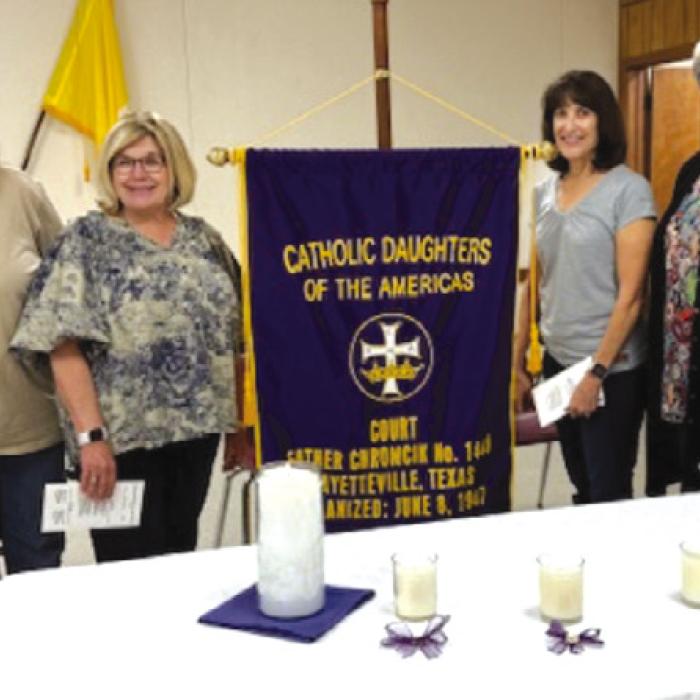 New member installation of the Fayettevile CDA, Court Chromcik No. 1440. Pictured from left are Regent Donna Shula and new members Veronica Miller, Kerry Radley, Elisabeth Eickhoff, Pat Walker and District Deputy Rosa Galipp.