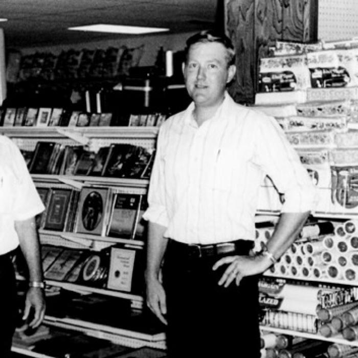 The grand opening of the Ben Franklin variety store at 226 West Colorado, two doors west of the old location, was set by the store owners, Bernard Tomanec Sr., and his son, Bernard Tomanec Jr.