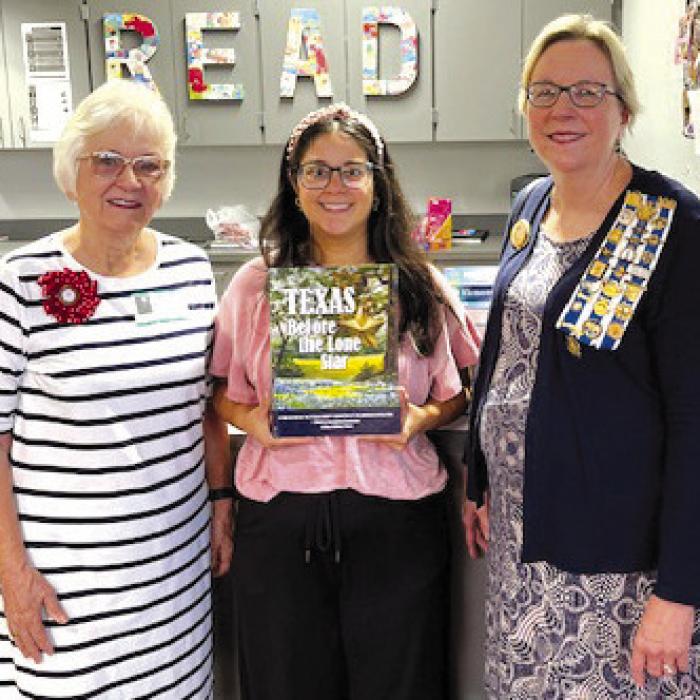 Flatonia Elementary School: Carolyn Caflisch, Regent, Smith-McMillan Chapter, NSDAR; Amanda Bass, Flatonia Elementary Library; Kim Joost, Librarian, Smith-McMillan Chapter, NSDAR