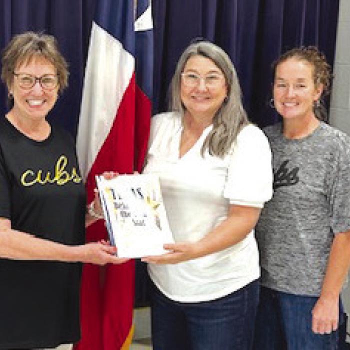 Round Top-Carmine Elementary School: Kathy Schatte, Vice-Regent, Smith-McMillan Chapter, NSDAR; Susan Leppard, grades 4-6 Social Studies Teacher; Amy Weinert, Principal, Round Top/Carmine Elementary.