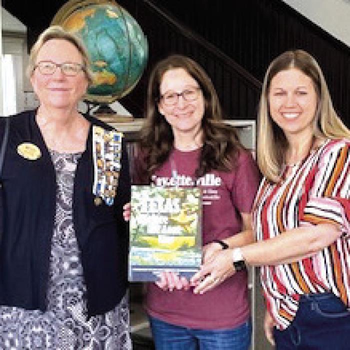 Fayetteville ISD: Kim Joost, Chapter Librarian, Smith-McMillan Chapter, NSDAR; Jamie Warren, Fayetteville ISD Library; Brynn Lopez, Principal, Fayetteville ISD.